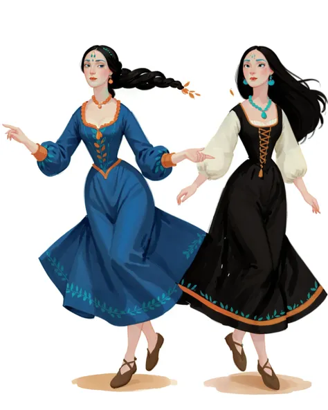 score_9, score_8_up, score_7_up, score_6_up, score_5_up, score_4_up, 1_woman, blue skin, long_hair, wearing a vibrant long peasant medieval dress, detailed clothing, sketches, detailed thick gouache painting, illustration, in gougoupaintleaves style:1.5, h...