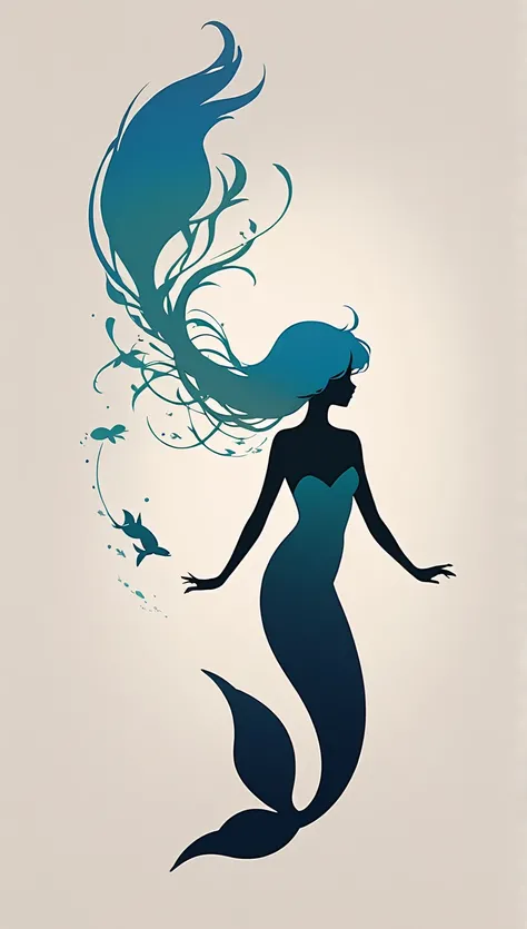 Silhouette Art, Minimalism, The Little Mermaid, simple, Detailed and complex, multicolor,