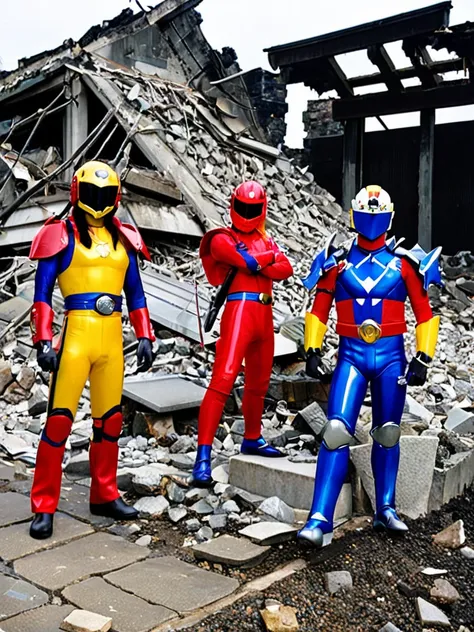 Japanese SFX 、3 Japanese metal heroes、Japanese red metal hero、Japanese blue metal hero、Japanese yellow metal hero、Rubble Ruins、cigarette、