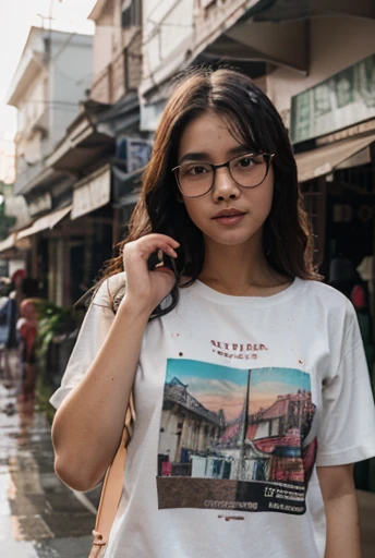  High Quality Photos  , 3D 8K,  ถ่ายด้วยThe camera คุณภาพสูงที่สุด , The camera , Fuji Camera , ,  using the highest quality and most fashionable film ,ภาพและสีที่ Realistic ,a woman wearing glasses and  korean girl , In a set of fashionable T-shirts with ...