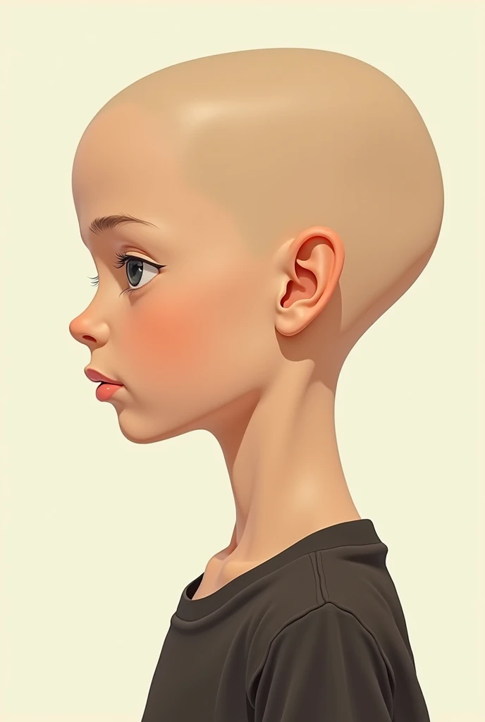 Aboy with 2d image with side view without hair and beard 