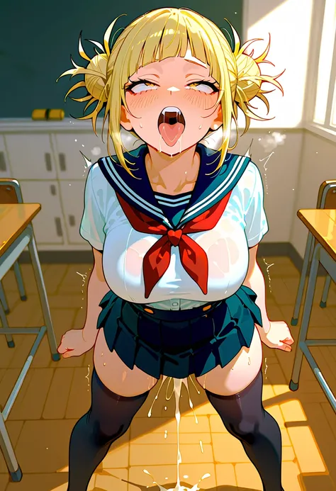   rapes、、assault、SM Play 　 Touch of the Anime 「 My Hero Academia 」　 toga himiko　  sailor suit 　 Himiko Toga black high socks 　Crazy Laughter　 girls on the left,  ahegao, {{ Orgasm}},  school uniform,  standing, {The corner of the desk hits the crotch },  b...