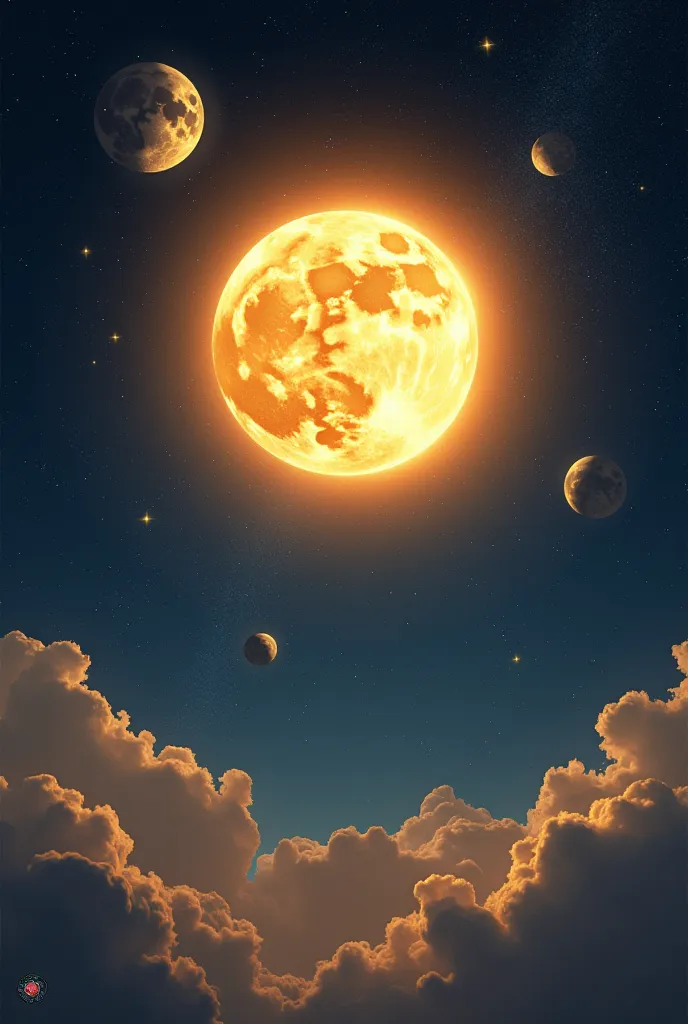 
Creation of the Sun, Moon, and Stars**
"Show the creation of the sun, moon, and stars in the sky. The sun is bright and warm, casting golden light over the earth. The moon is serene and luminous, surrounded by a starry night sky. The celestial bodies are ...