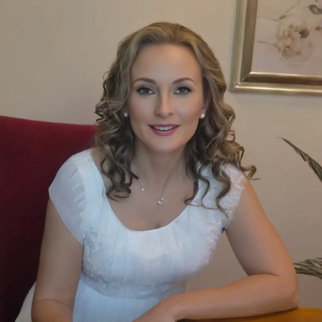 a woman sitting at a table, detailed professional photo, about 35 years old, curls, with curls, a beautiful woman in white