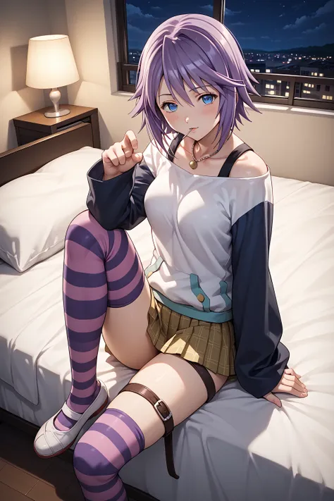 score_9, score_8_up, score_7_up, source_anime, prefect lighting, very aesthetic, rating explicit, (perfect anatomy), (candid), (high angle:0.9), 1girl, solo, shirayuki mizore, rosario+vampire, short hair, purple hair, blue eyes, medium breasts, mizoreoutfi...