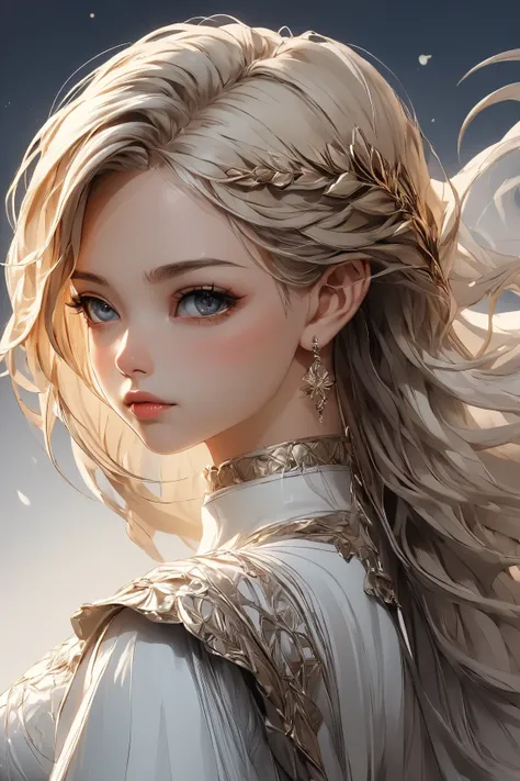  masterpiece, Latest , absurdres, secure,   a drawing of a girl with long braids and a white dress,  linear inspired by Charlie Bowater  , Fantasy Art, Beautiful line art ,  beautiful drawing style ,  breathtaking art style ,  black and white coloring ,  h...