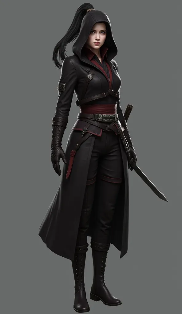 Gladly,  here is a more detailed description by Fujibayashi Naoe ,  the playable character from Assassin's Creed Shadows :
Face:
 * hair:  Naoe has long ,  dark hair,  which is usually tied in a ponytail ,  when she wears her mask .  Ihre hair haben eine l...