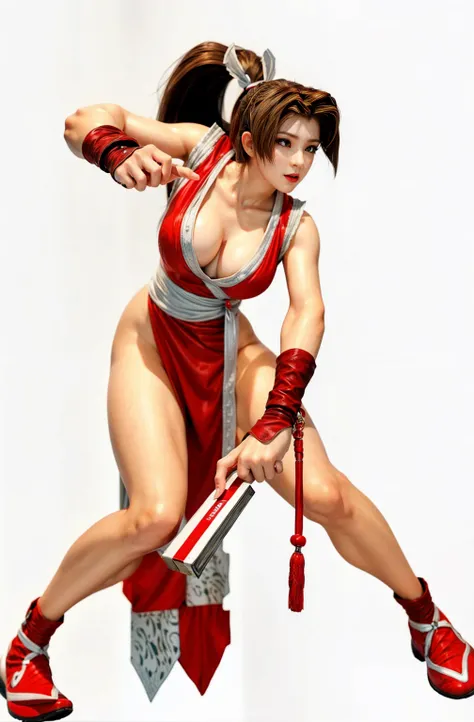 Mai Shiranui, (best quality, Ultra-detailed), (realistic:1.37), beautiful and detailed face, Ultra-realistic texture, Delicate face, Red lipstick, long-lasting colors. high definition, 8k.