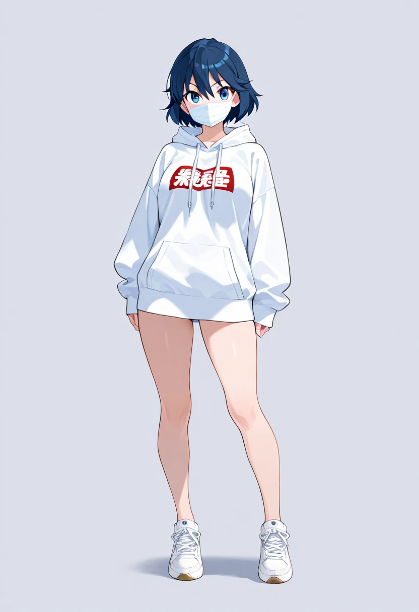  Masterpiece,  top quality,  high resolution,  1 girl, Alone, Matoi Ryuko , hoodie、A white mask for the mouth、Weak look、 full body