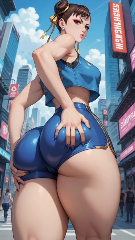 (date:20250212, By:Joulios) (visible curves, sensual pose, Holding her own ass, View from behind Bottom view, round shaped ass, Serious, Perfect face), best quality, amazing quality, very aesthetic, cyberpunk, modern street style, actual year teenager outf...