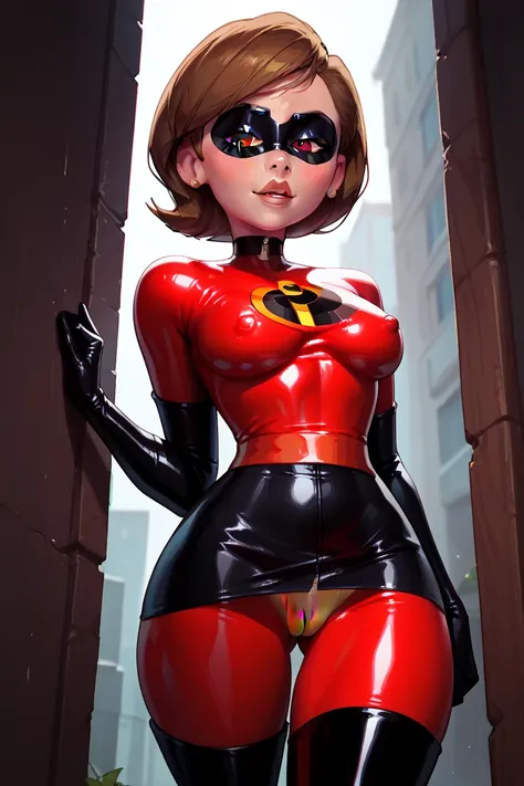 helen parr | elastigirl\(the incredibles\),
latex suit short skirt ,no panties