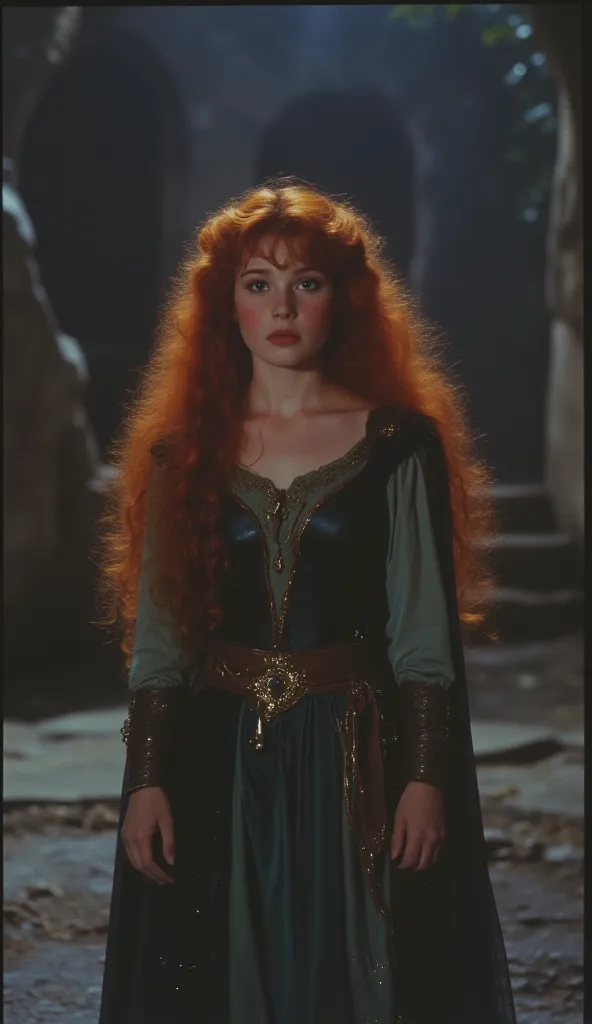 1980 film still, princess merida, medium shot, grainy effect