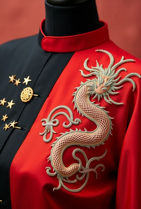 Interclass blouses with the main theme China, with the colors red , white and black  , with the girdle dragon and the symbol of the Chinese flag