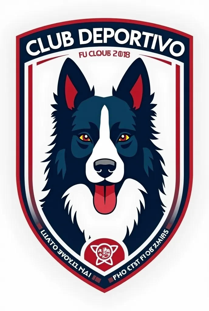 Shield for the Club Deportivo RV soccer school that includes the image of a Border Collie with blue colors, red, white, negro, with a founding date 2018 and bearing the badge of the Time of God, respect and discipline  