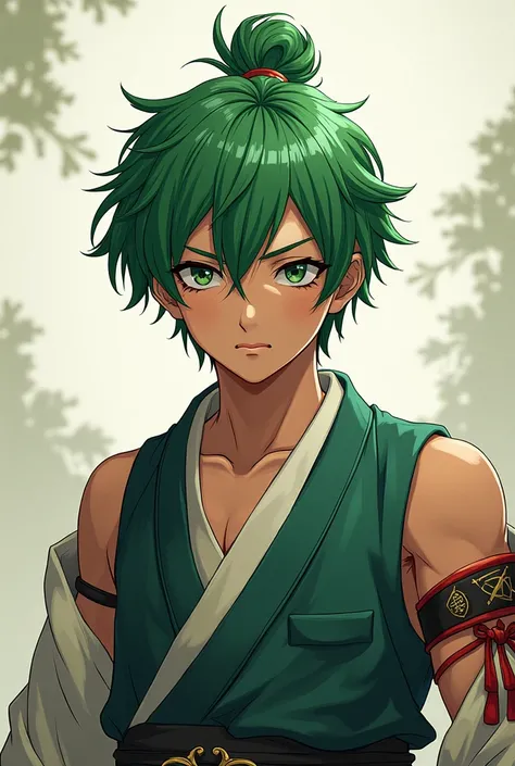 boy,samurai,green hair,anime stile