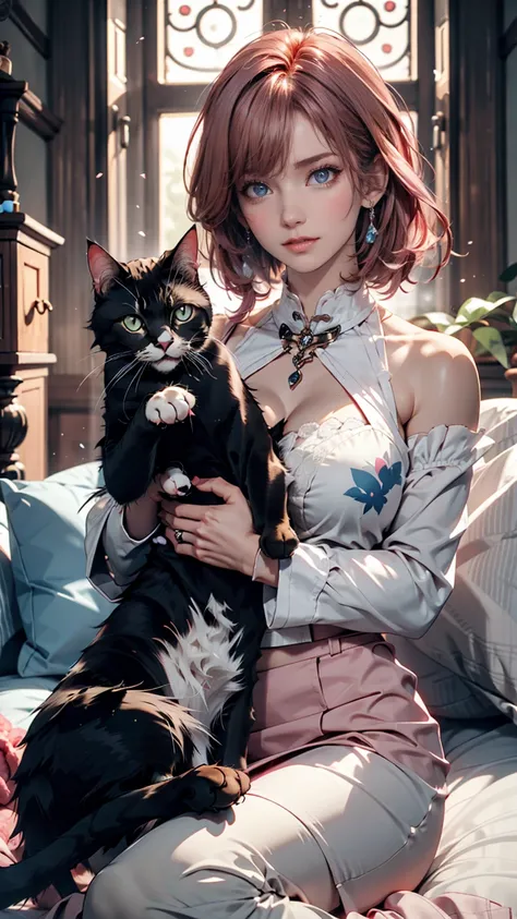  by Sam {x} Girl with a Cat,   Black Cat, Pink hair Blue eyes, Avatar