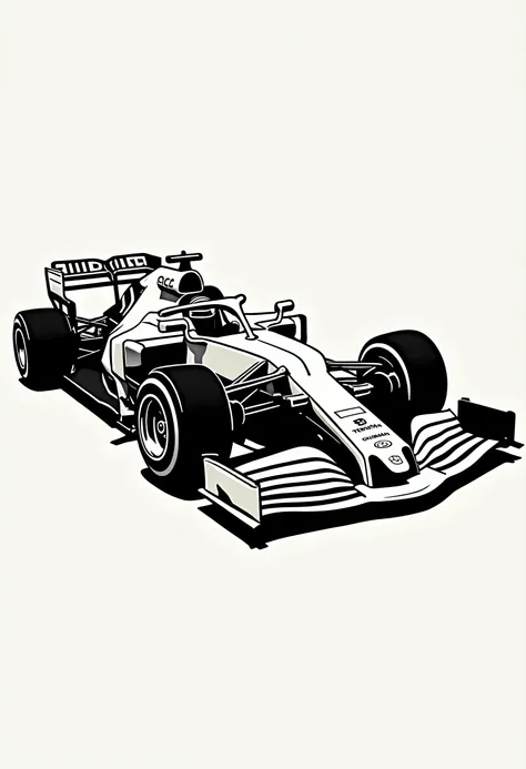 minimal small linocut of an Red Bull F1 car, black and white, vector, white background, style of Kathleen Neeley, clean background, simple, clean lines, cutting style, blank ink, unique, creative,