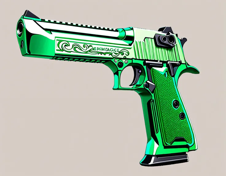 An image of an green emerald, semi-transparent Desert Eagle pistol. no background.