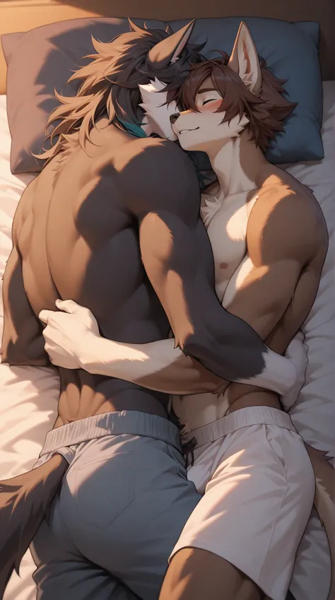 Source_furry, (((2boys))), furry, anthro, romantic, all males, cuddling 