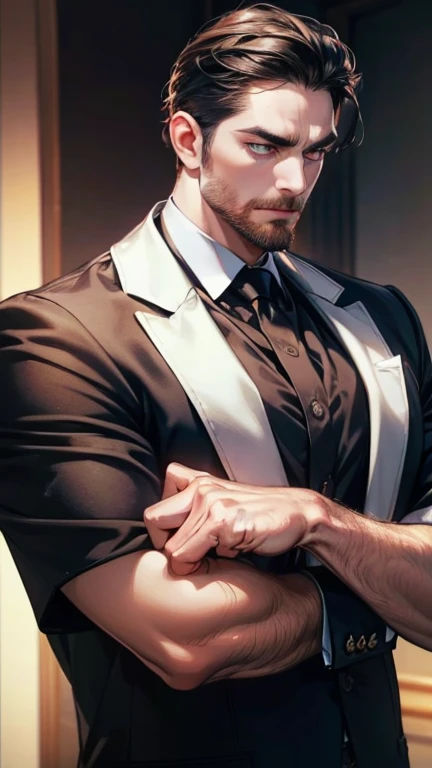 (             CEO      ,4K,8k,         highres,         masterpiece :1.2),         ultra-detailed   ,( realistic,photo realistic,photo- realistic:1.37),36-year-old man,3 day beard,Beautiful anime,Portraits,strong,Masculine,          with black hair  ,sharp...