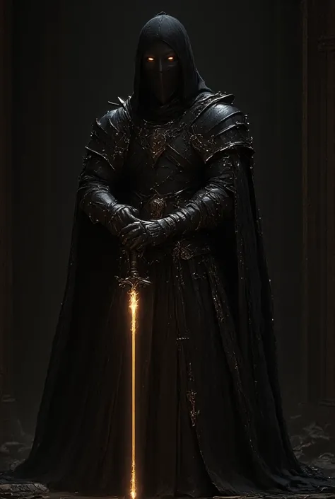  black knight ,  Black Sword,   high resolution , hood ,  Anatomically Correct ,  High details , 