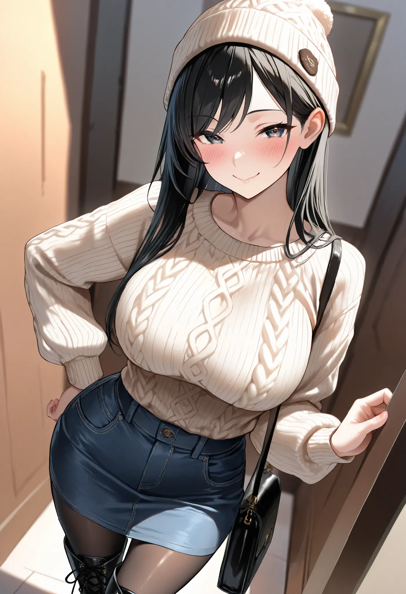 (best quality, masterpiece, ultra detailed, high resolution), Beautiful 8K CG artwork, Enriched photography, anatomically accurate body, depth of field,  1girl, elegant yet sexy girl, (long hair, black straight hair, swept bangs), 
round large breasts, bre...