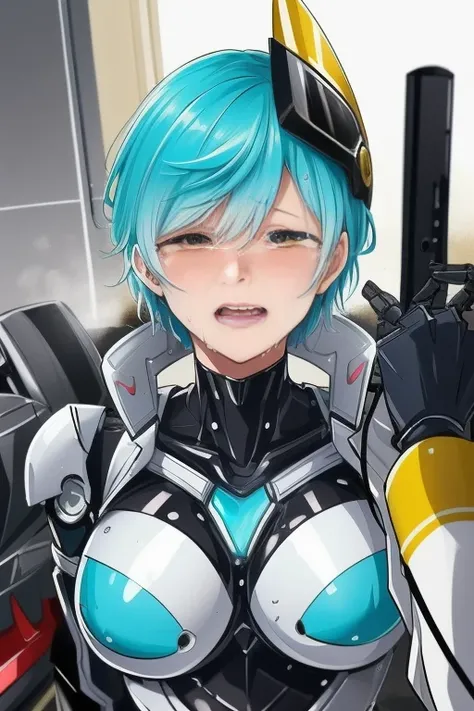 (Isshun in one period), ( high quality)femboy , Robocop, Pretty face, Beauties, Lean and muslular, fullface blush, wavy mouth, clenched mouth, rolling eyes,  saliva , sweat,boy , short hair, fullface blush, wavy mouth, clenched mouth, rolling eyes,  saliva...