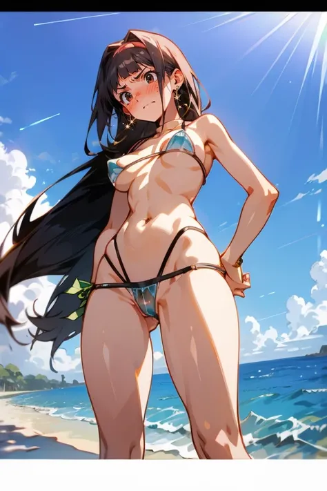 ((((gstring thong)))), ((gigantic breasts)), (transparent erect nipples), (((transparent transparent transparent white green micro bikini))), (((bare shoulder,))), ((slender:1.2)), (gigantic hips), (gigantic buttocks), ((())), ((((the crotch is completely ...