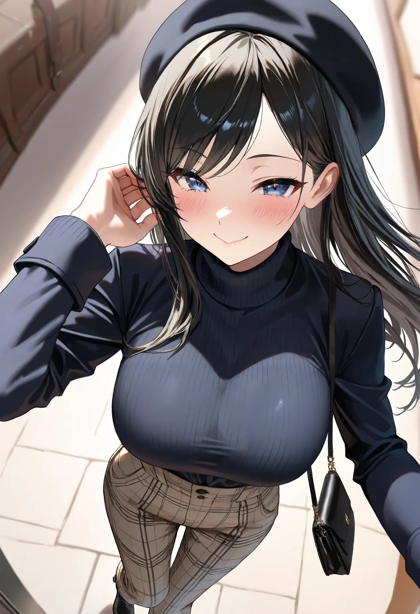 (best quality, masterpiece, ultra detailed, high resolution), Beautiful 8K CG artwork, Enriched photography, anatomically accurate body, depth of field,  1girl, elegant yet sexy girl, (long hair, black straight hair, swept bangs), 
round large breasts, bre...