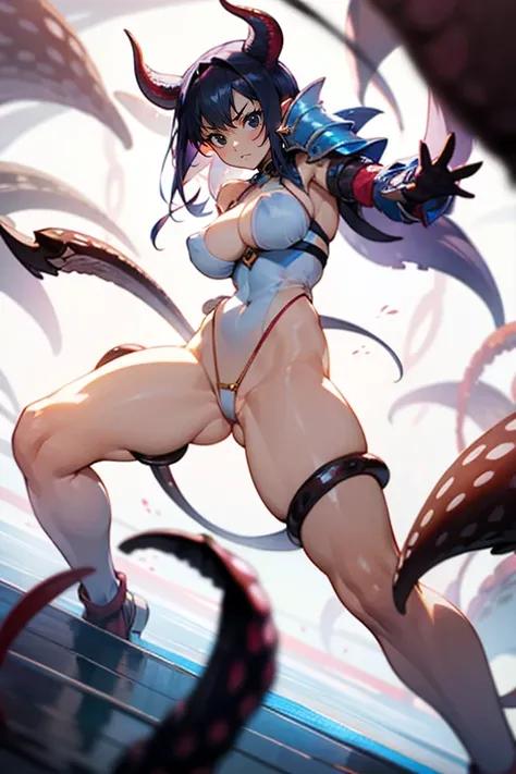 ((((gstring thong)))), ((gigantic breasts)), (transparent erect nipples), (((transparent transparent transparent white red leotard bikini fantasy warrior armor))), (((bare shoulder,))), ((slender:1.2)), (gigantic hips), (gigantic buttocks), ((())), ((((the...