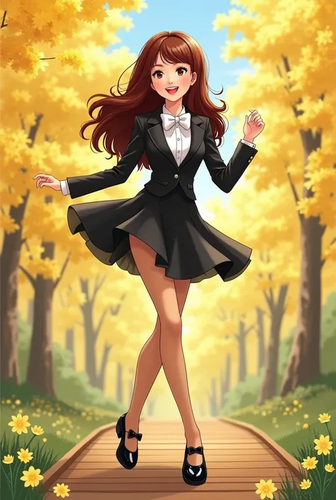 Tip: A very lovely  beautiful Asian American woman enjoying a lovely spring outing surrounded by beautiful yellow flowers and nature.. The illustration is a high definition illustration with 4k resolution., with highly detailed facial features and cartoon ...