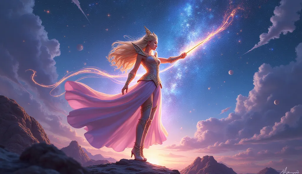   Design a scene featuring Lux from League of Legends in his Star Guardian skin, with a heavenly theme  ,   using his magic wand  ,   and protecting his team from the backdrop of a starry night  