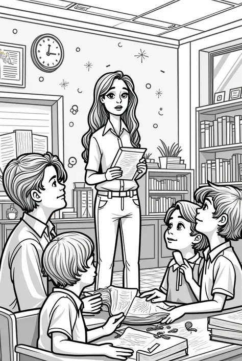 Coloring page of a teacher telling stories 