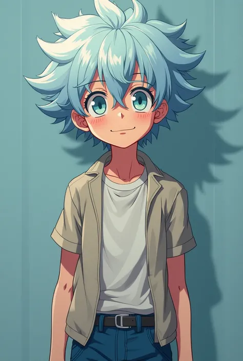  Hello I would like to create a 20-year-old with a slightly older appearance with big hair where his hair is pulled closer to it is a bluish white he is in a dumpster environment and his clothes are simple, Make some images with expressions like, happy, sa...