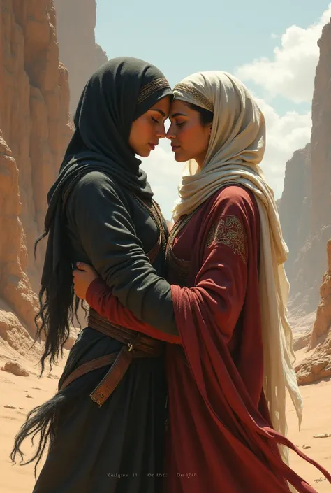 Two warriors Muslim girl lesbian kissing 