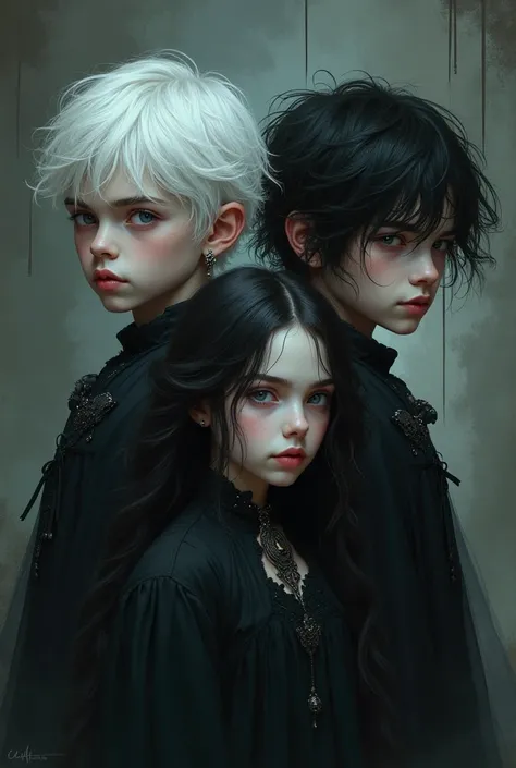  Icons of 2 boys (one with white hair and the other with black hair) and a girl ,Let it be Gothic 