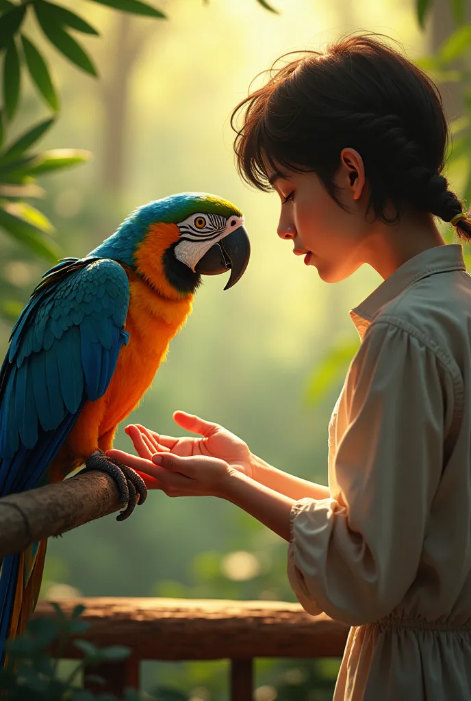 a  taking food from a parrot 