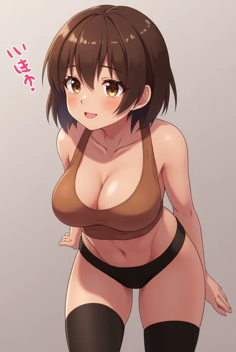 A boy,  young, big ass,  thighs, high stockings, being fucked,  color transformation ,  high resolution,  brown hair,  short hair,  breasts,  big breasts, blush,  smile,  3D Rendering, 