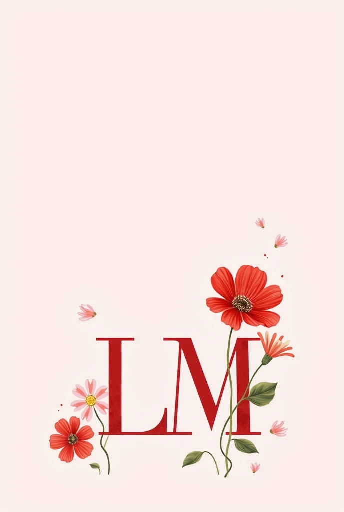 Create a plain wallpaper  ,  of red flowers containing the initials “L” and “M”