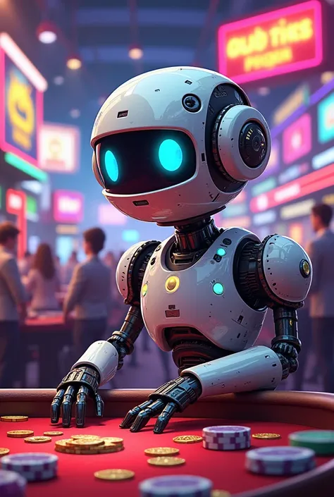 a robot betting on the casino ,  in a cartoon and not so realistic 