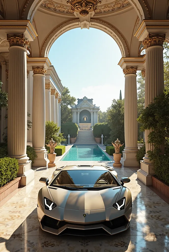 In man shows this villa with a Lamborghini AVG in first person 