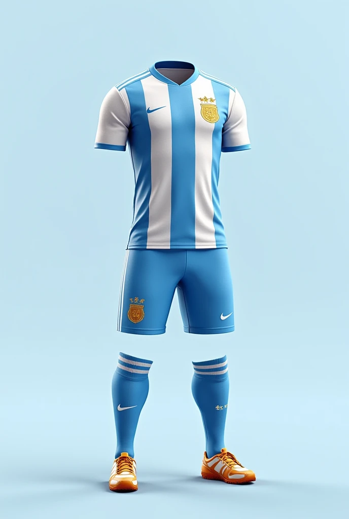 I want you to create a jersey and shorts inspired by the Argentinian jersey for a soccer team 