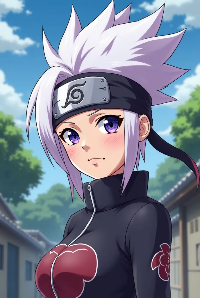 Naruto character with white or purple female hair from the leaf village and with the Genin band