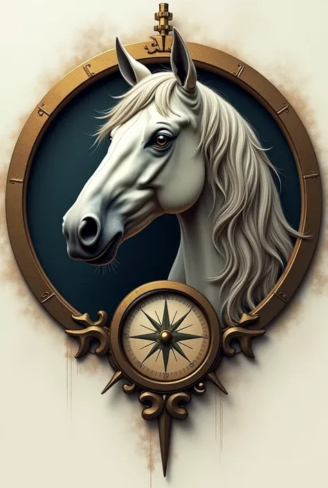 Horse head with compass inside a circle 