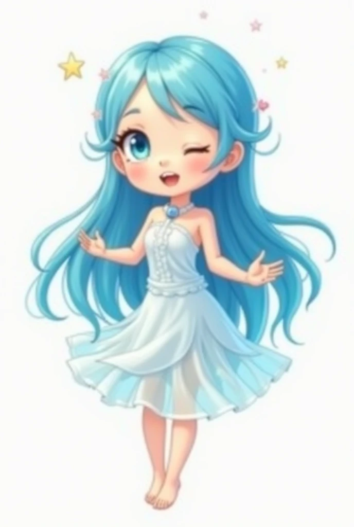 full body, sea blue hair,cartoon character, final fantasy cartoon style. blank background for removal