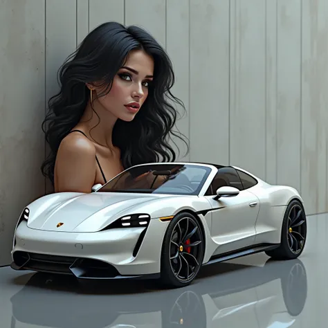 Porsche 911whit colour 2025  with beautiful sexy girl black hair 