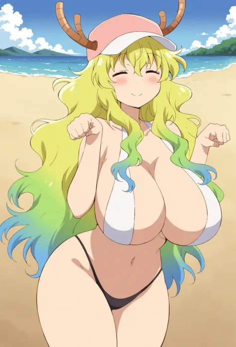  anime art style , 2d,  masterpiece,  the best quality ,  very aesthetic , absurdities,  dynamic shadows, atmospheric, lucoa_Maryland , (1 girl), ( blond hair),  long hair, (gradient hair),  green hair,  Blue Hair,  eyes closed, choke,  hair between the ey...