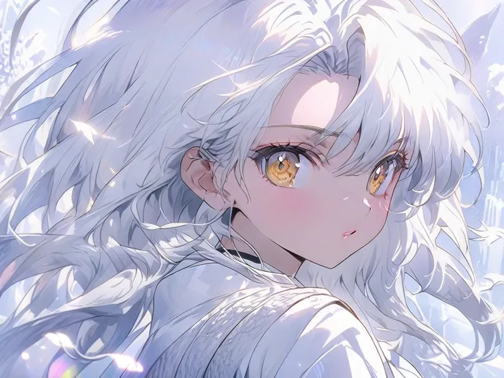 anime girl with long white hair and yellow eyes right and black eyes left, an anime drawing by Shitao, trending on pixiv, neo-figurative, perfect white haired girl, white haired, girl with white hair, anime moe artstyle, female anime character, seductive a...