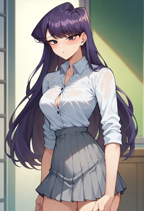 Animated
Komi Shouko  ,  NSFW,  color transformation ,  long hair,  purple hair,  white shirt, gray skirt,  short skirts,  pantimedias, 