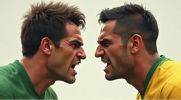  create a very realistic image showing Luciano Hulk and Roberto Carlos with angry faces and closed features